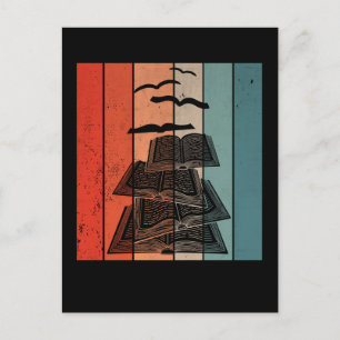 Retro Book Birds Library Bookworm Briefkaart