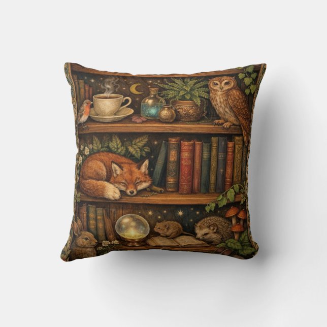 Retro book lover woodland animals kussen (Achterkant)