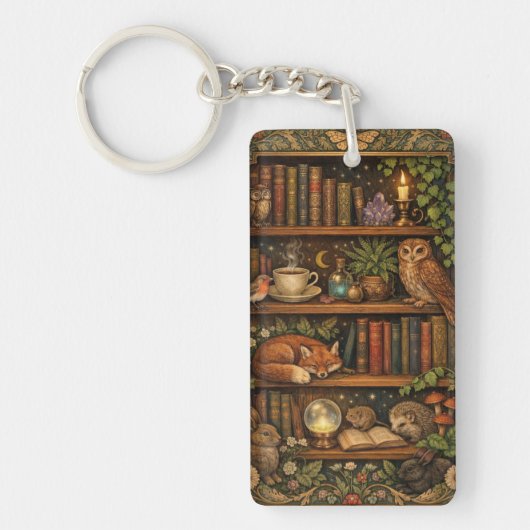 Retro book lover woodland animals sleutelhanger (Voorkant)