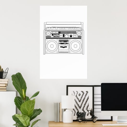 Retro Boom box/Ghetto Blaster T-shirt Poster (Thuiskantoor)