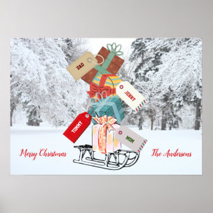 retro boom winter Familie Vrolijk Kerstfeest Poster