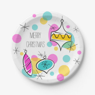 Retro Boomblaasjes Merry Christmas papieren borden Bordje