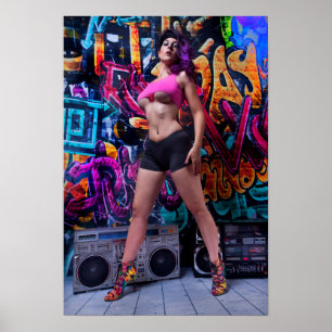 Retro Boombox Girl Poster