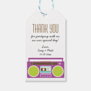 Retro Boombox Indie Mixtape Wedding Paarse Limoen Cadeaulabel