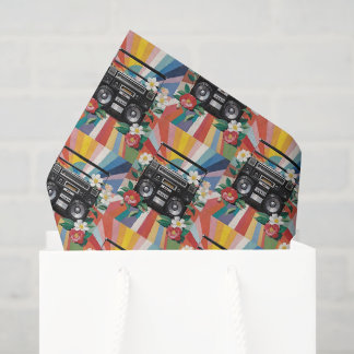 Retro Boombox Met Regenbogen En Bloemen Tissuepapier