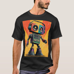 Retro Boombox Robot met Hoofdtelefoon – Kleurrijke T-shirt
