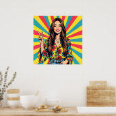 Retro Boomer Hippie Lady giving Peace Sign Poster (Keuken)