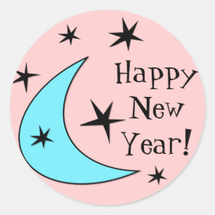 Retro Boomerang Stars "Happy New Year" Ronde Sticker