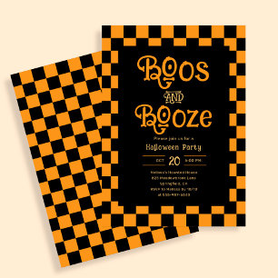 Retro Boos And Booze Halloween Geruit Oranje Kaart