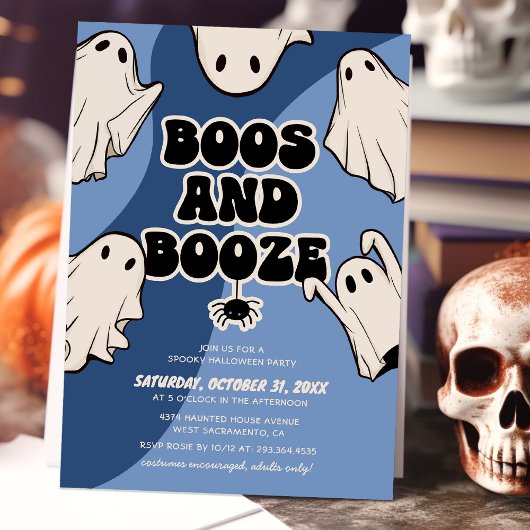 Retro Boos en Booze Halloween Party Kaart