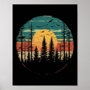 Retro bos bomen buiten natuur vrouwen mannen Vinta Poster
