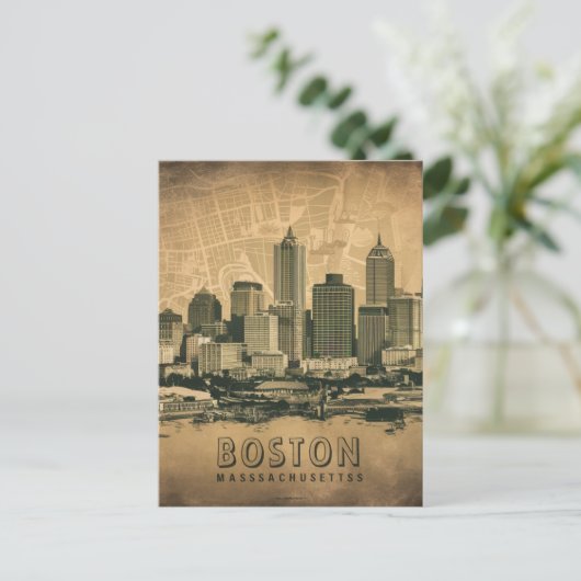 Retro Boston Massachusetts Stadsplattegrond Briefkaart (Staand voorkant)