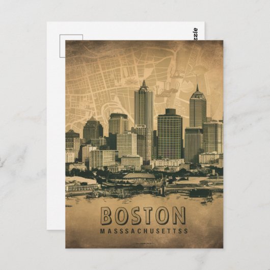 Retro Boston Massachusetts Stadsplattegrond Briefkaart (Voorkant / Achterkant)