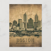 Retro Boston Massachusetts Stadsplattegrond Briefkaart (Voorkant)