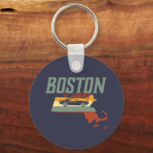  Retro Boston Massachusetts USA City Map Sleutelhanger (Voorkant)