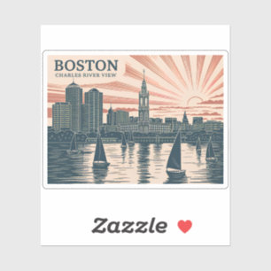 Retro Boston Sailboats Skyline WPA  Classic Sticker