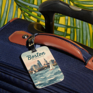 Retro Boston Silhouet & Zeilboten Massachusetts Bagagelabel