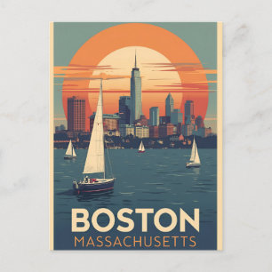 Retro Boston Silhouet & Zeilboten Massachusetts Briefkaart