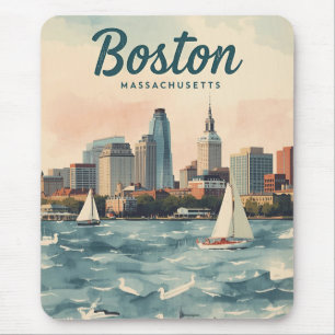 Retro Boston Silhouet & Zeilboten Massachusetts Muismat