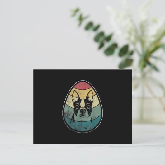 Retro Boston Terrier Dog Happy Easter Aankondigingskaart (Staand voorkant)