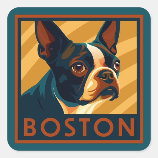 Retro Boston Terrier Portret Vierkante Sticker (Voorkant)