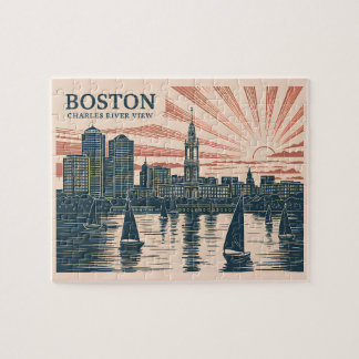 Retro Boston Zeilboten Skyline Art Classic Bold Legpuzzel