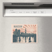 Retro Boston Zeilboten Skyline Art Classic Bold Magneet (Insitu (Vaatwasser))