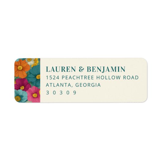 Retro Botanica and Teal Wedding Etiket (Voorkant)