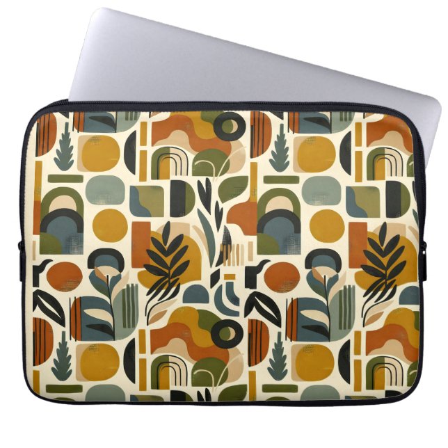 Retro Botanica Geometrica Laptop Sleeve (Voorkant)