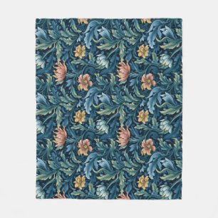 Retro botanisch patroon blauw fleece deken
