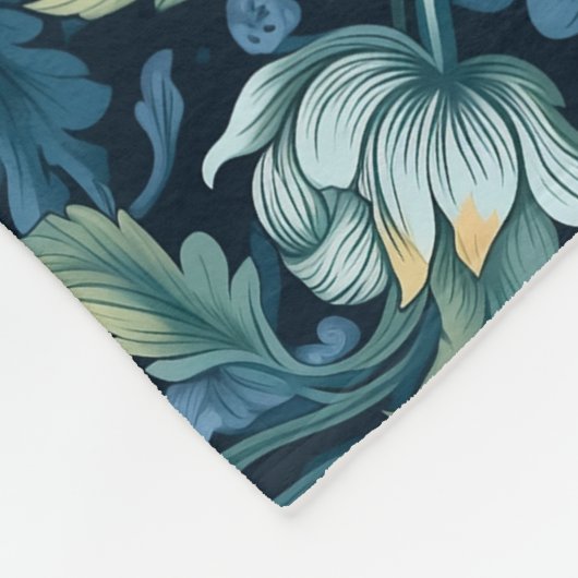 Retro botanisch patroon blauw fleece deken (Hoek)