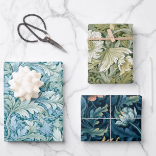 Retro botanisch patroon blauw inpakpapier vel