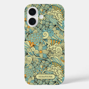 Retro botanische handgetekende lijnkunst gepersona iPhone 16 hoesje