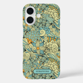 Retro Botanische lijntekening gepersonaliseerd iPhone 16 Hoesje