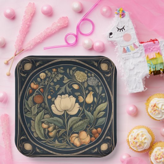 Retro Botanische Samhain / Halloween Party Borden Papieren Bordje (Feest)