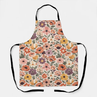 Retro Botanische Wilde Bloemen Schort in Herfsttin