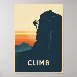 Retro Boulderklimmen Rotsbeklimmen Muurkunst Poster