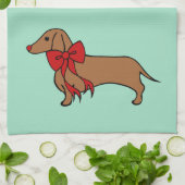 Retro Bow Noël Dachshund Serviette de cuisine Cade (Plié)