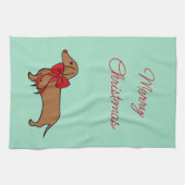 Retro Bow Noël Dachshund Serviette de cuisine Cade (Horizontal)
