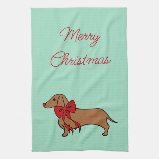Retro Bow Noël Dachshund Serviette de cuisine Cade (Vertical)