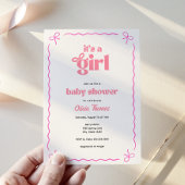Retro Bow rose bébé fille douche Invitation