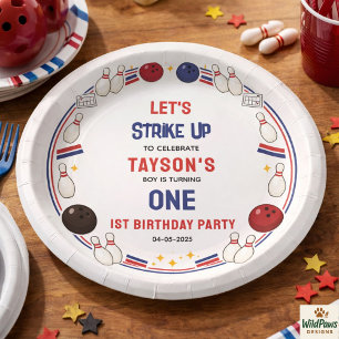Retro Bowling 1e Verjaardagsfeestje – Plezierige K Papieren Bordje