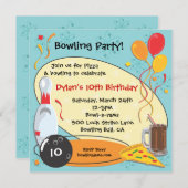 Retro Bowling Anniversaire Carte d'invitation (Devant / Derrière)