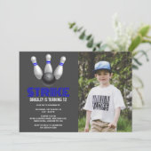 Retro Bowling Any Age Birthday Photo Kaart (Staand voorkant)