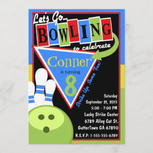 Retro Bowling Birthday Party Invitation Kaart