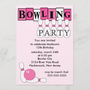 Retro Bowling Birthday Party Invitation Kaart