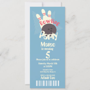 Retro Bowling Blau Verjaardagskaart Ticket Stijl  Kaart