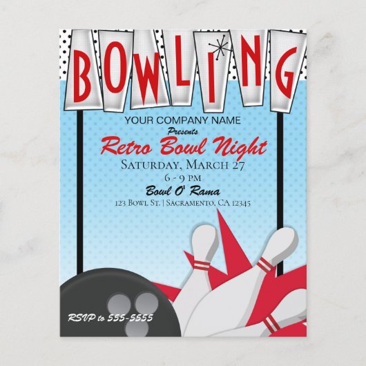 Retro Bowling Bowl Night Corporate Event Party Flyer (Voorkant)