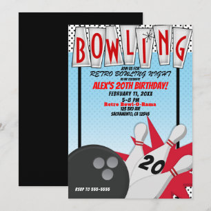 Retro Bowling Bowl Night Verjaardagsfeestje Kaart