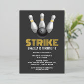 Retro Bowling Elke ouderdag Echte Folie Uitnodiging (Staand Voorkant)